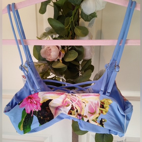 🥂 Tini Bikini reversible bathing suit top NWT, beautiful floral pattern, size L - Picture 2 of 4